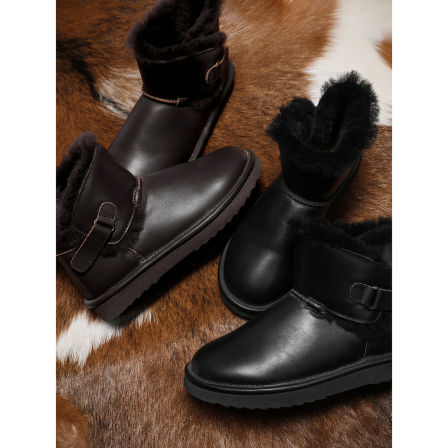 温暖不失腔调【质感牛皮+羊皮毛一体/易打理】一脚蹬短筒雪地靴