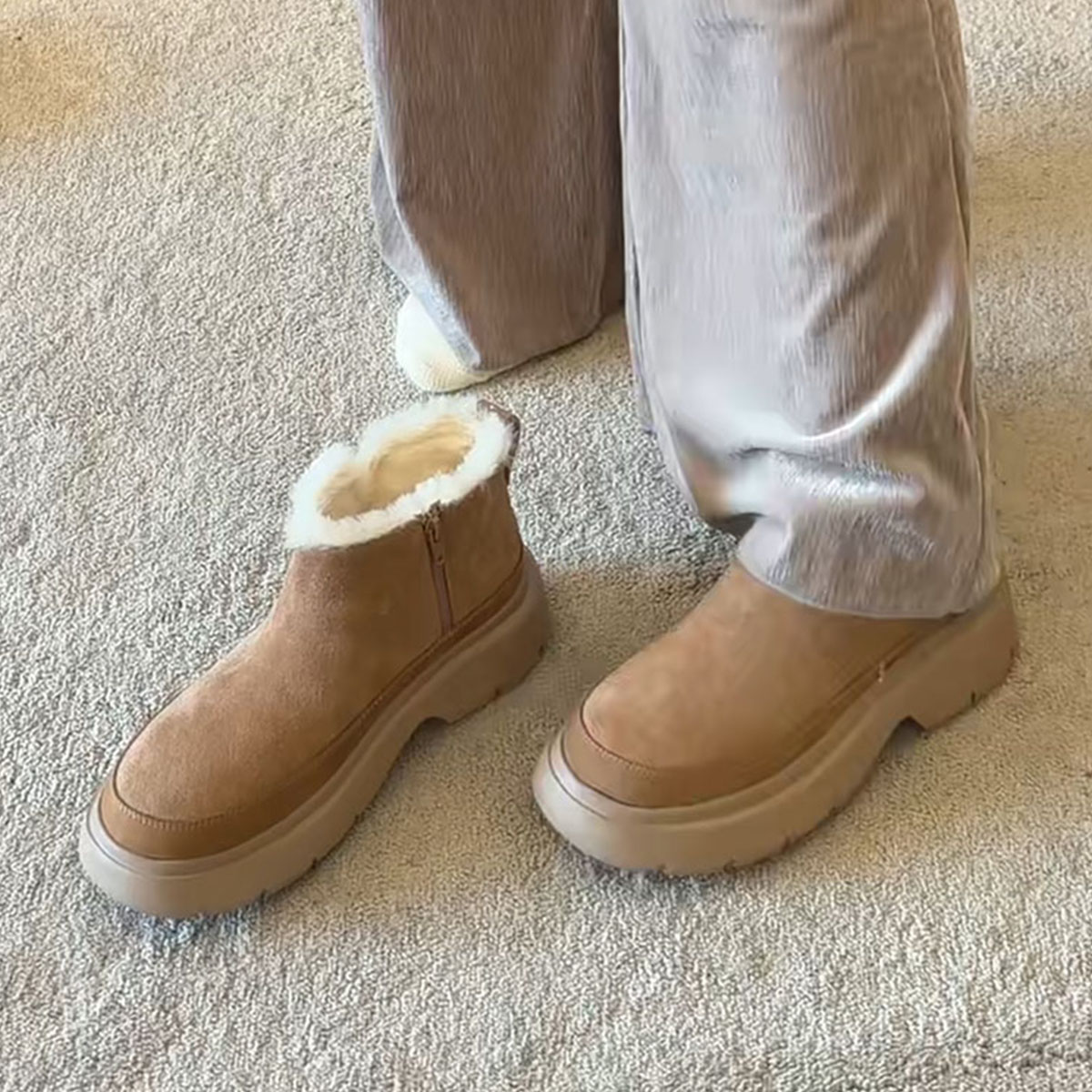 牛皮版~简约舒适小个子厚底增高加绒保暖雪地靴女冬季防滑短筒靴主图