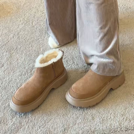 牛皮版~简约舒适小个子厚底增高加绒保暖雪地靴女冬季防滑短筒靴