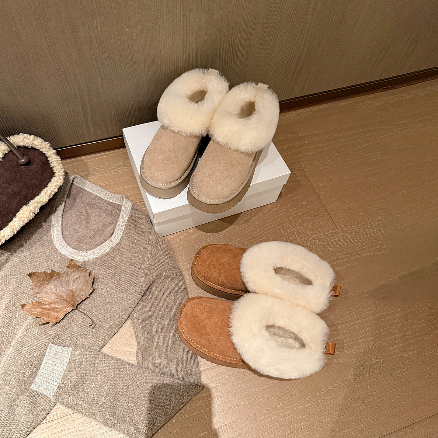 伯爵猫羊毛一体低帮厚底雪地靴女冬保暖加绒加厚毛毛鞋一脚蹬棉鞋主图