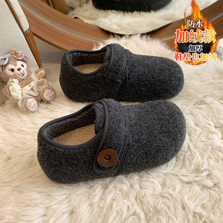 加绒灰色毛呢勃肯鞋女冬季2025新款厚底全包保暖孕妇鞋一脚蹬女鞋