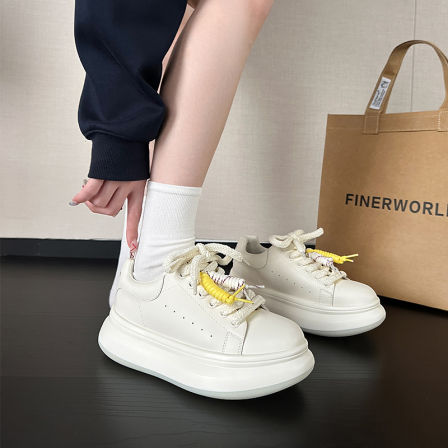 6CM增高真皮厚底小白鞋女2025新款加绒百搭小个子休闲运动板鞋女