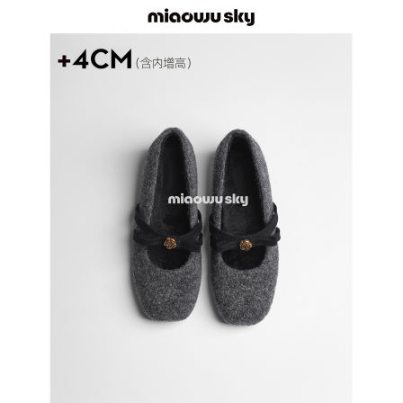 喵唔的天空灰色毛呢加绒单鞋女山茶花蝴蝶结玛丽珍鞋冬约会毛毛鞋