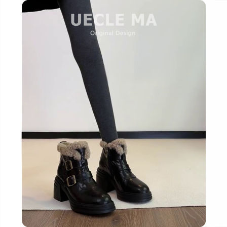 真皮厚底雪地靴女冬季加绒马丁靴子大棉鞋高跟保暖毛毛鞋粗跟短靴