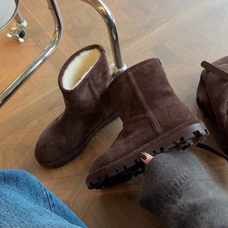 牛皮版~冬季保暖大棉靴女磨砂皮厚底方头加绒保暖舒适外穿雪地靴