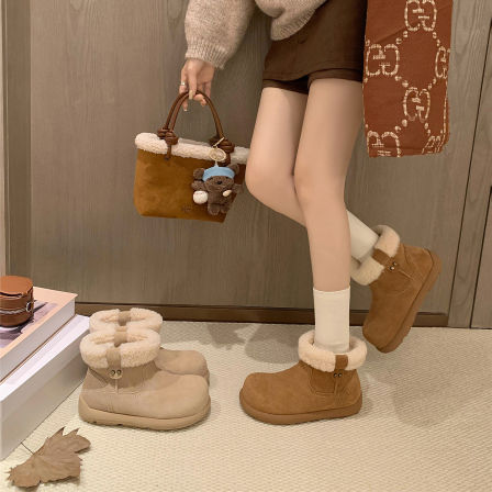 伯爵猫~7cm内增高小土豆卷毛雪地靴女丑萌圆头厚底棉鞋冬季短靴