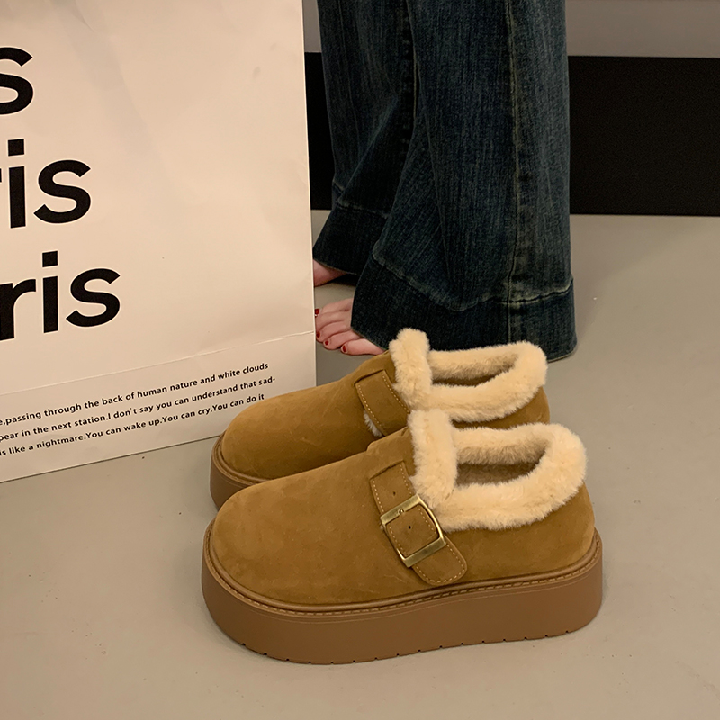 厚底加绒豆豆勃肯鞋女2025新款秋冬季保暖毛毛棉鞋孕妇防滑雪地靴主图