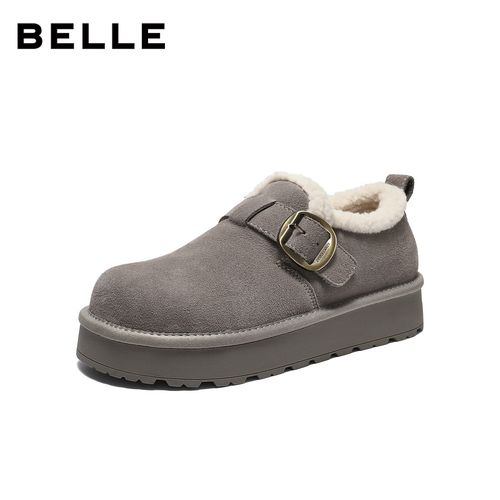 百丽复古绒面勃肯鞋女2025冬新加绒保暖休闲毛毛鞋B2966DM5主图