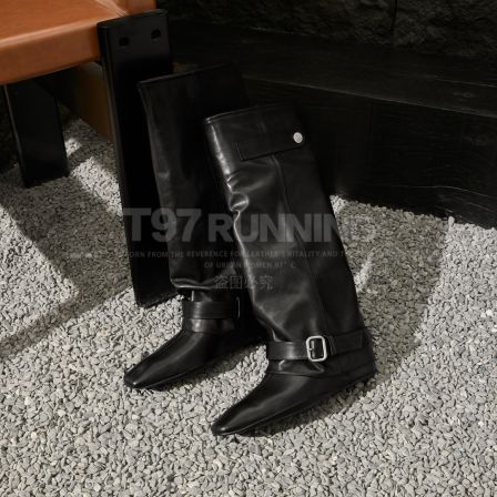 2025秋冬新款欧洲站时尚边扣英伦风一脚蹬潮流堆堆高靴X0560