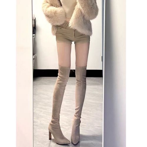 高跟长筒靴女2025年新款瘦瘦靴粗跟过膝长靴显瘦小个子高筒弹力靴主图