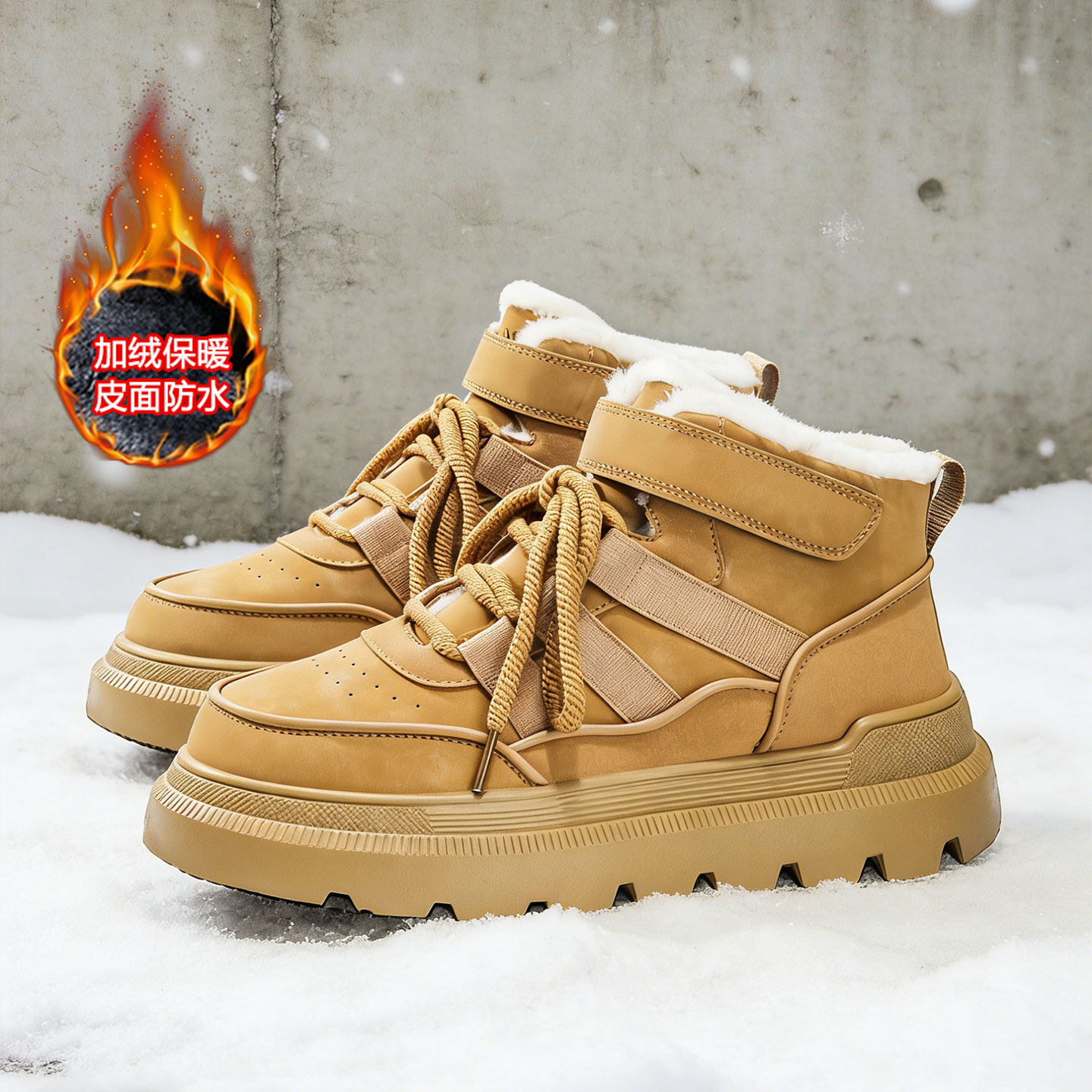 男鞋冬天防寒大棉靴户外运动防泼水雪地靴男增高加绒加厚高帮板鞋主图