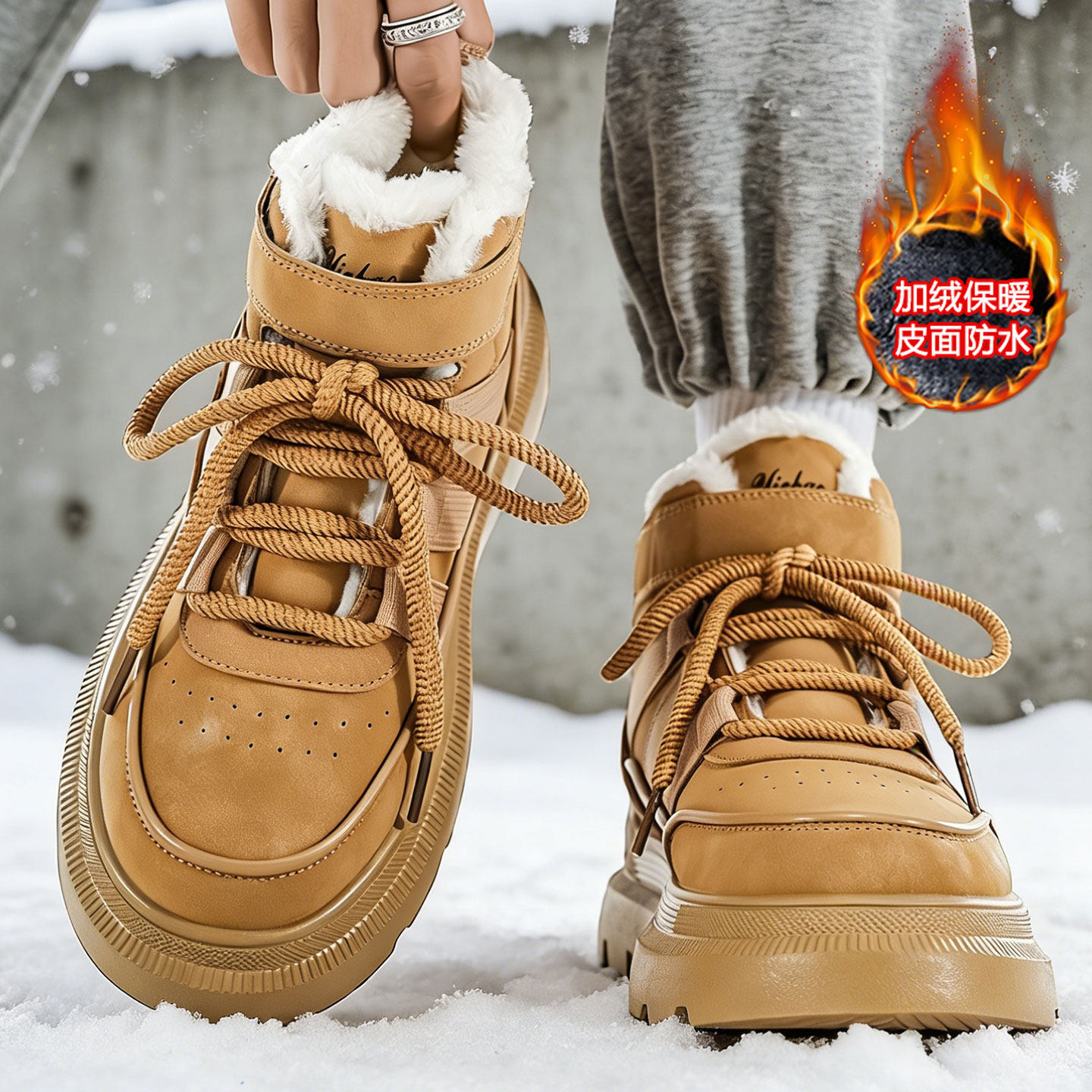 高帮男鞋冬季增高厚底男士百搭加绒中帮板鞋户外运动保暖雪地靴男主图