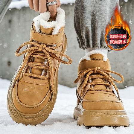 高帮男鞋冬季增高厚底男士百搭加绒中帮板鞋户外运动保暖雪地靴男