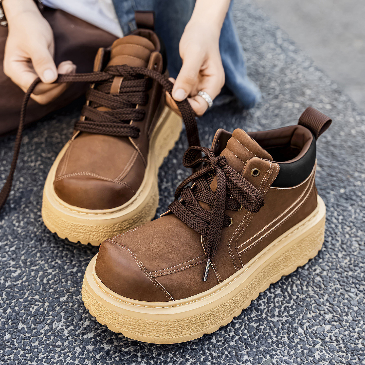 博肯男鞋冬季2025新款运动休闲厚底增高防滑复古大头老钱风勃肯鞋主图