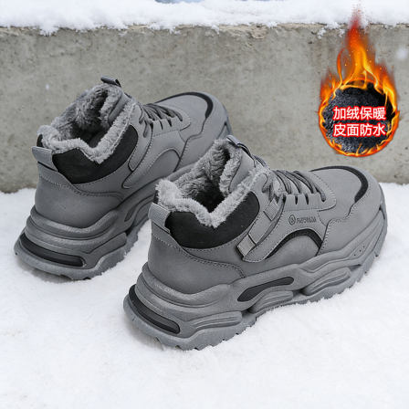 男鞋冬季保暖防寒青少年学生时尚百搭增高老爹鞋高帮运动鞋男加厚