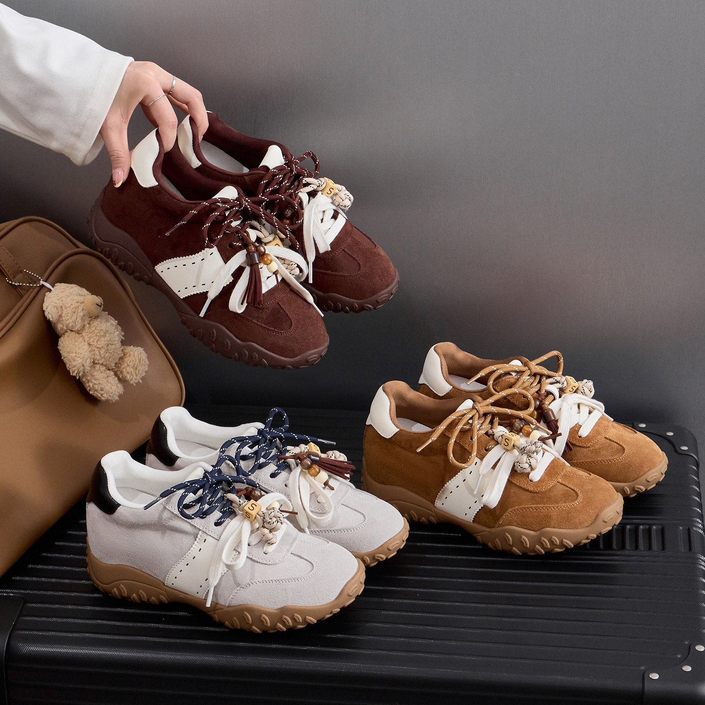 7CM内增高德训鞋女鞋2025秋冬新款真皮厚底运动休闲鞋复古阿甘鞋主图