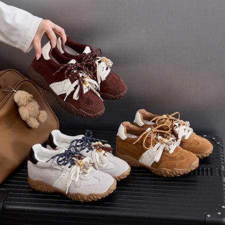 7CM内增高德训鞋女鞋2025秋冬新款真皮厚底运动休闲鞋复古阿甘鞋