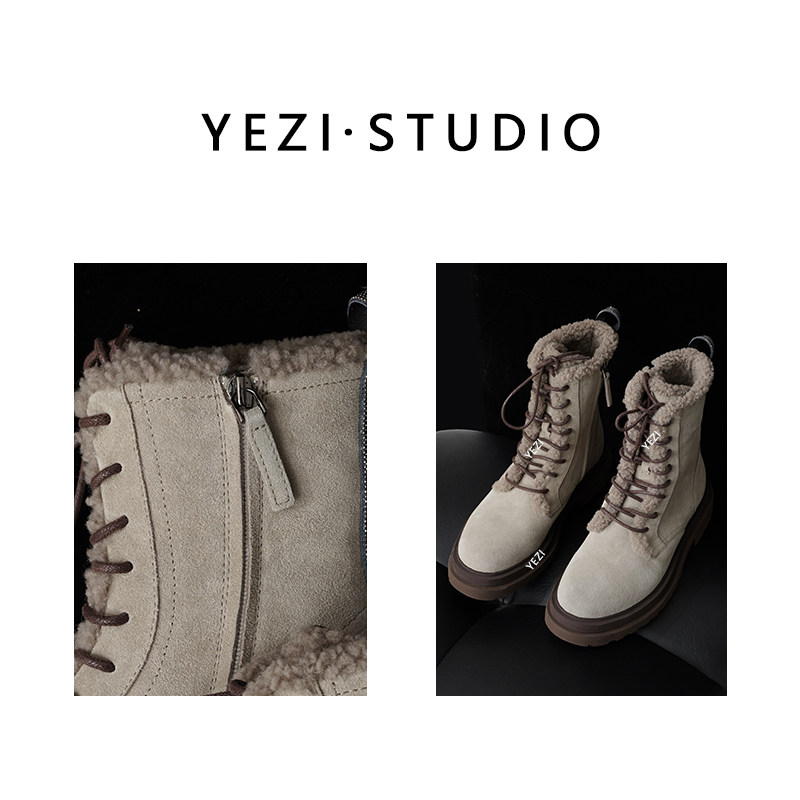 【暖靴】时髦复古厚底中筒系带羊毛保暖马丁短靴25449041主图