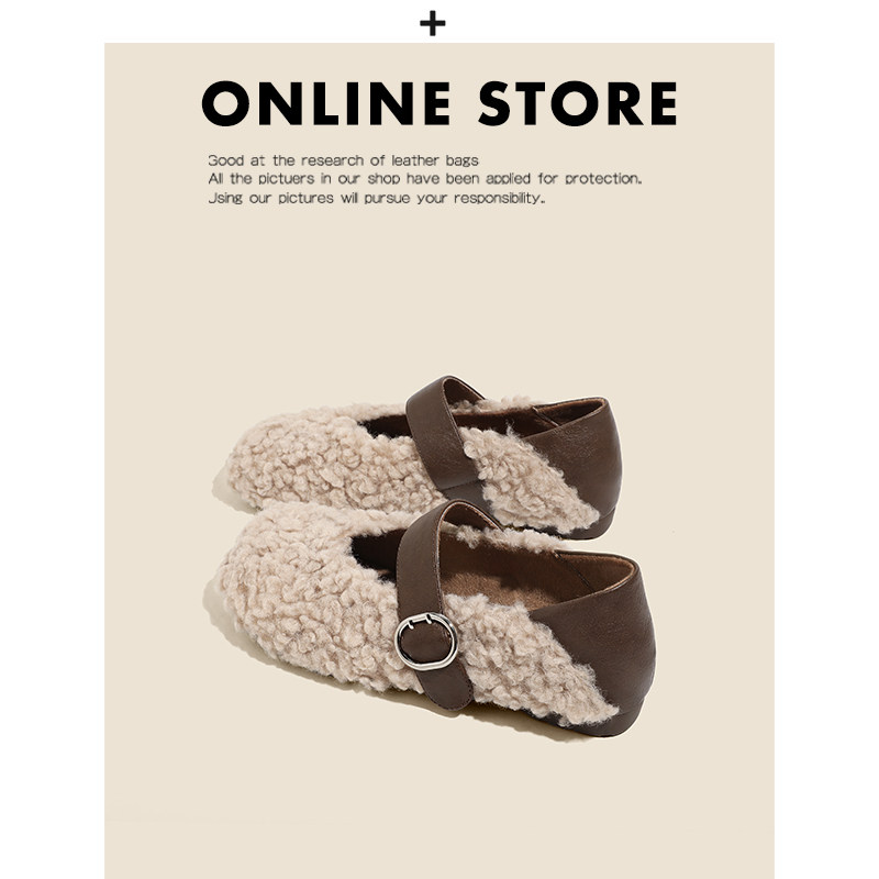 真皮~加绒玛丽珍鞋女2025新款冬季保暖棉鞋外穿内增高勃肯毛毛鞋主图