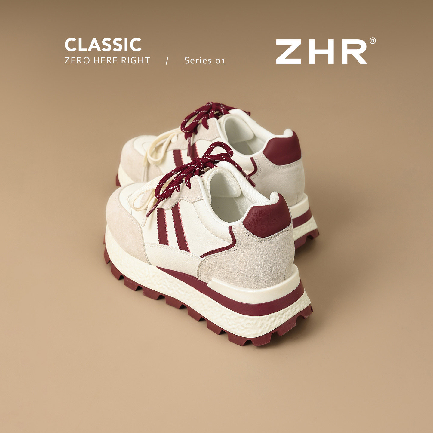 ZHR则则红色德训鞋女2025新款冬厚底百搭运动鞋阿甘鞋内增高女鞋主图