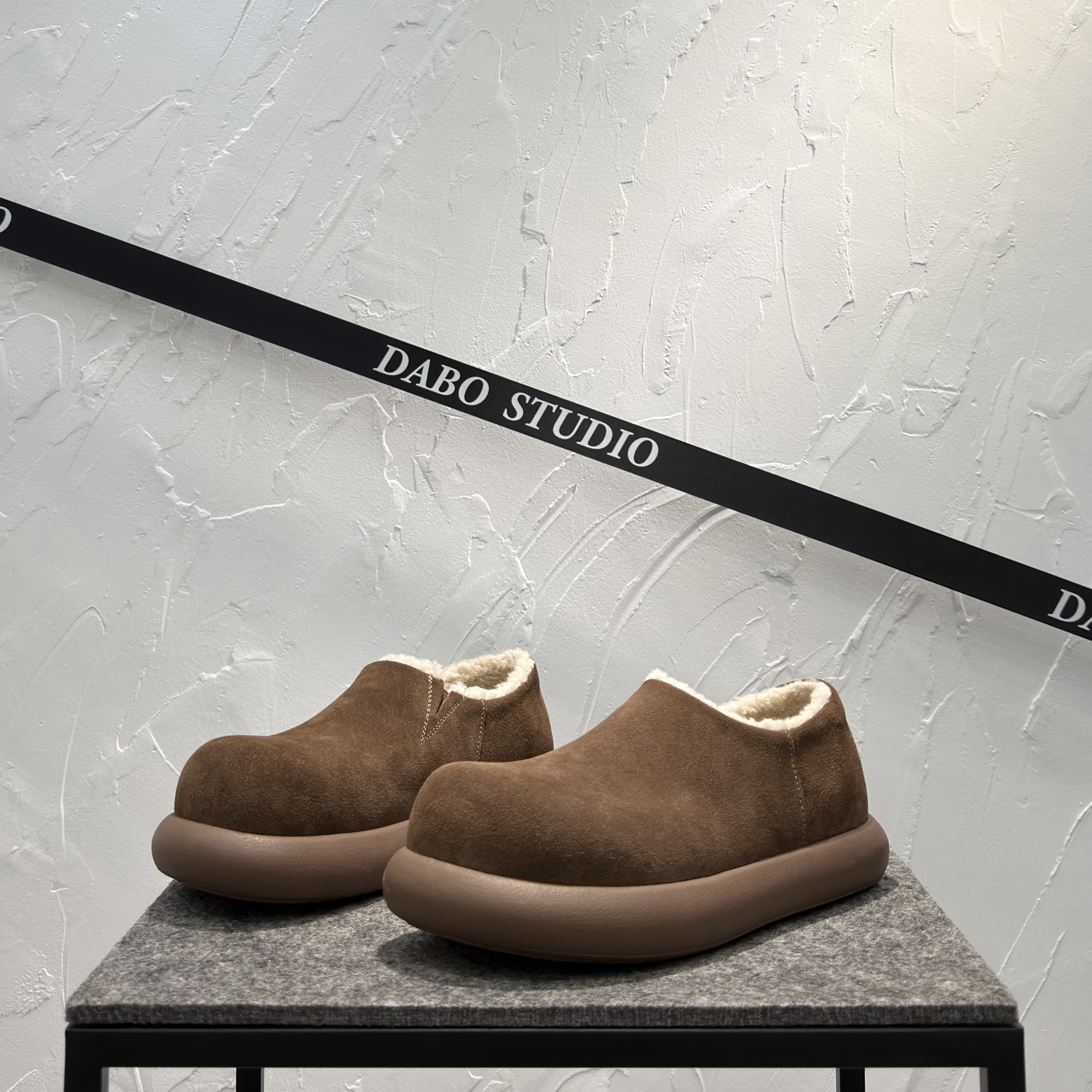 勃肯鞋男2025新款真皮一脚蹬棉鞋加绒保暖厚底大头鞋小土豆雪地靴主图