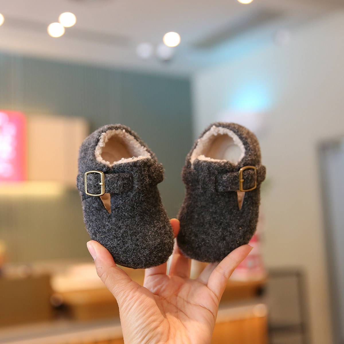 婴儿勃肯鞋女宝冬鞋加绒保暖棉鞋软底男宝宝学步鞋儿童鞋子毛毛鞋主图