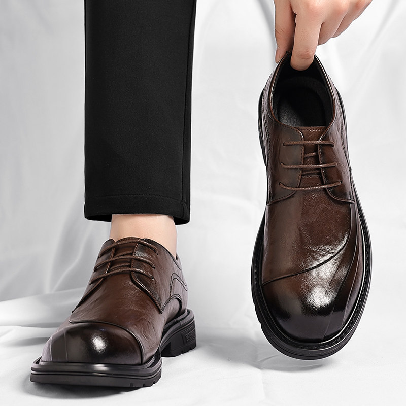 皮鞋男士冬季商务正装休闲软底结婚男鞋2025新款德比鞋棕色大头鞋主图