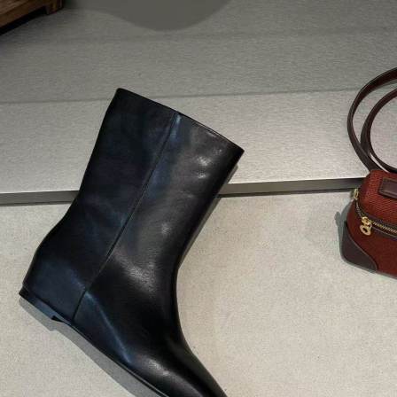 MFX 胎牛皮显瘦短筒骑士靴百搭圆头烟筒短靴 11189