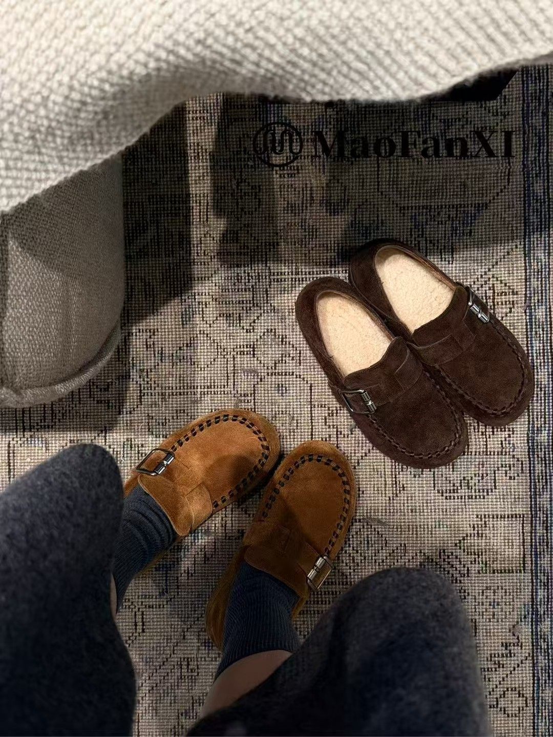 MFX 真皮羊毛绒勃肯鞋圆头一脚蹬豆豆鞋舒适女鞋 889-103主图