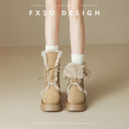 FXSO方巷2025冬季英伦风加绒保暖雪地靴女厚底两穿显瘦东北棉靴子