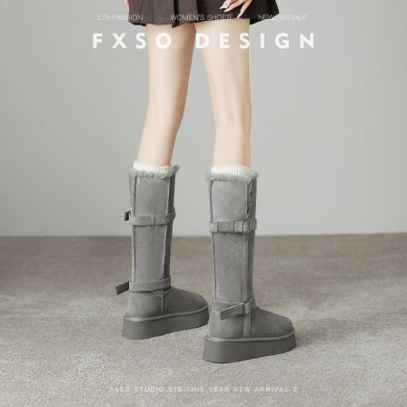 真皮方巷大叔2025冬季韩版皮带扣雪地靴女厚底增高加绒保暖棉靴子