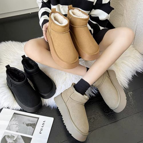 【周冬雨同款】冬季韩版时尚厚底加绒真皮雪地靴防滑百搭休闲5853主图