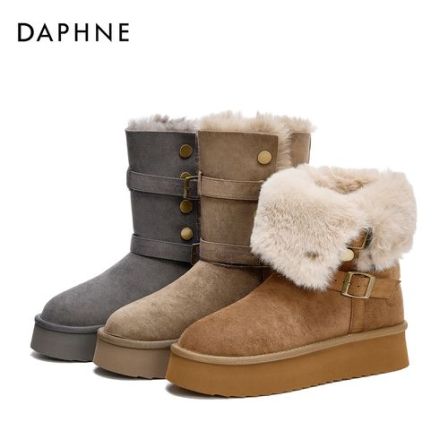 达芙妮厚底雪地靴2025冬季棉鞋加绒保暖加厚百搭防滑增高时尚棉靴