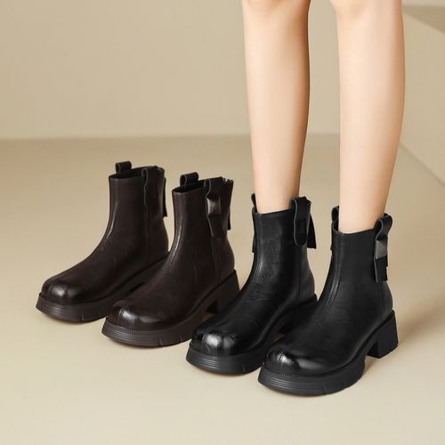 【ZHR则则】4.5CM手抓纹加绒短靴女一脚蹬轻便舒适百搭靴子IB02A主图