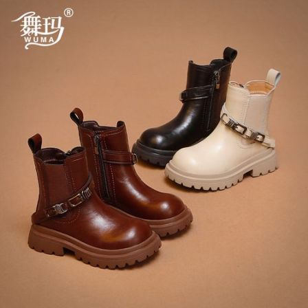 舞玛女童靴子儿童公主马丁短靴2025新款秋冬季女孩洋气皮靴548650