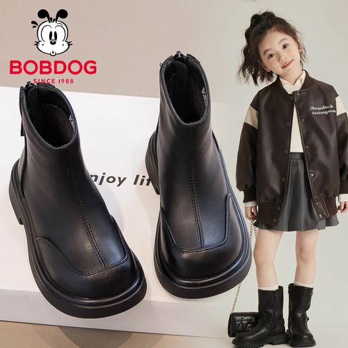 巴布豆女童马丁靴2025秋冬季新款儿童靴子防水宝宝加绒短靴小皮靴主图