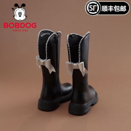 巴布豆女童长靴2025秋季冬新款儿童长筒高筒皮靴加绒公主洋气靴子