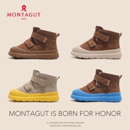 梦特娇男女儿童雪地靴2025冬季新款加绒防寒防风短靴棉鞋雪地靴