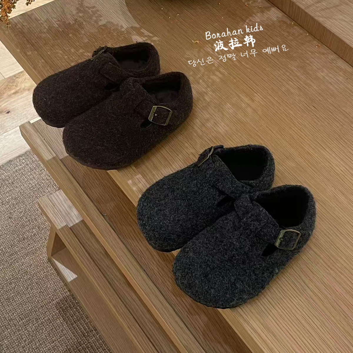 JBM正品女童加绒勃肯鞋2025冬季新款儿童豆豆鞋中大童玛丽珍鞋子主图