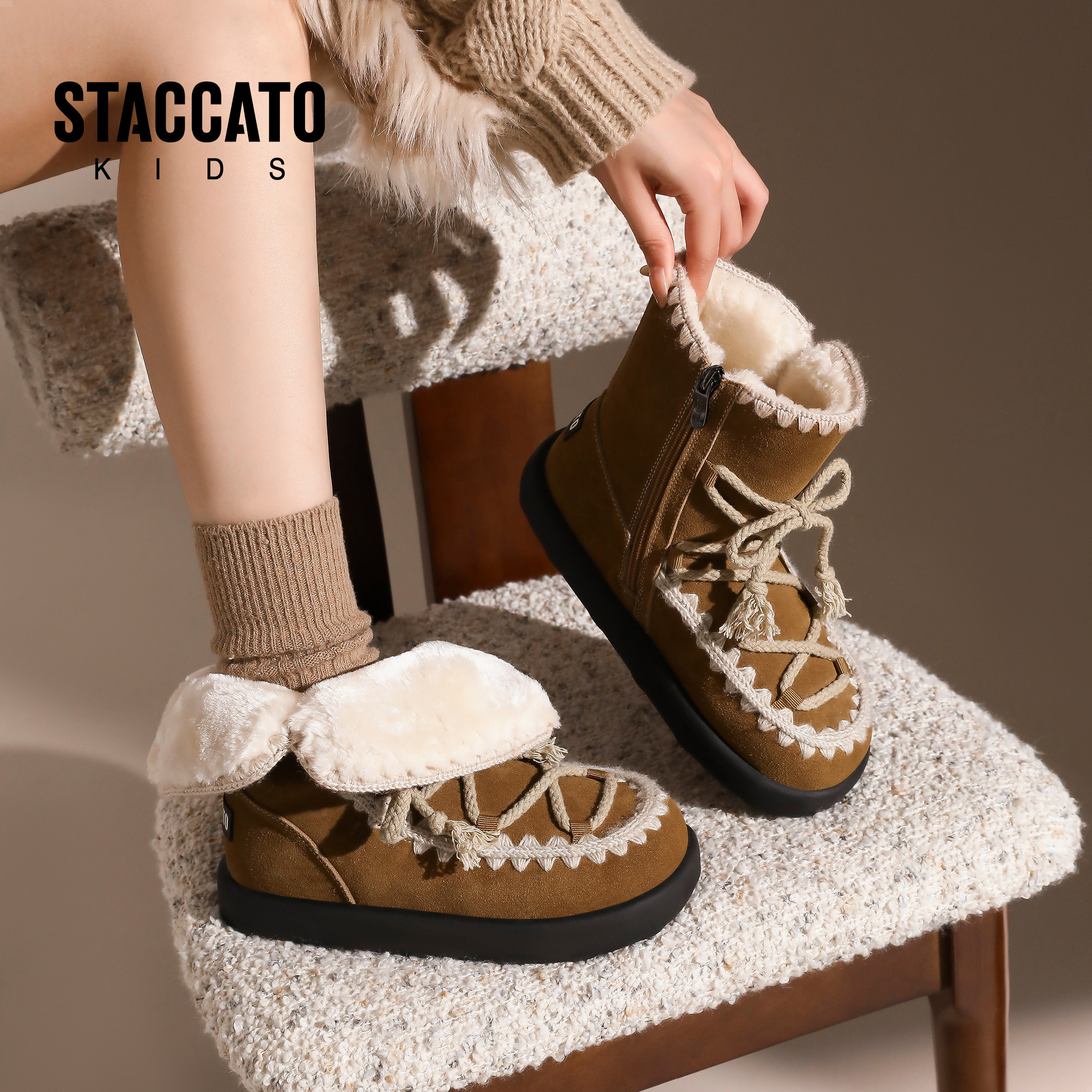 思加图童鞋儿童雪地靴加绒保暖棉靴2025新款冬靴女宝冬鞋女童靴子主图