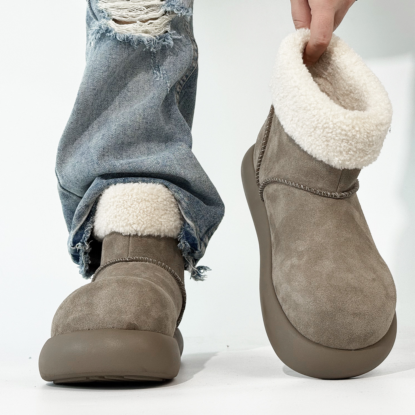 冬季加绒款小土豆雪地靴男桑坡大头丑萌马丁靴情侣短筒毛绒棉鞋女主图