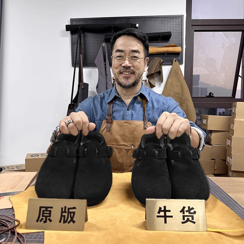 桑坡黑色加绒保暖勃肯鞋女超火真皮2025新款全包加厚毛绒包头拖男主图