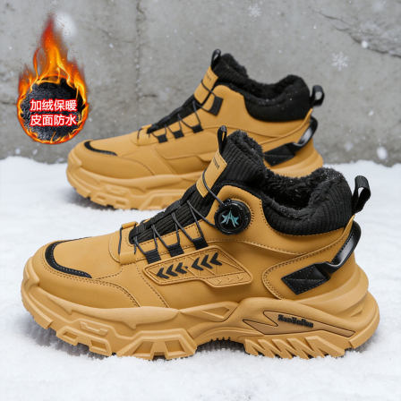 复古大黄靴男士冬季加绒马丁靴男鞋增高厚底免系带保暖高帮老爹鞋