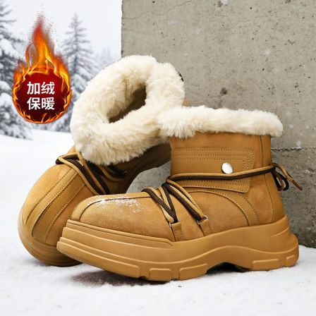 雪地靴男女款百搭显腿长大头棉靴冬季加绒男士防寒增高厚底面包鞋