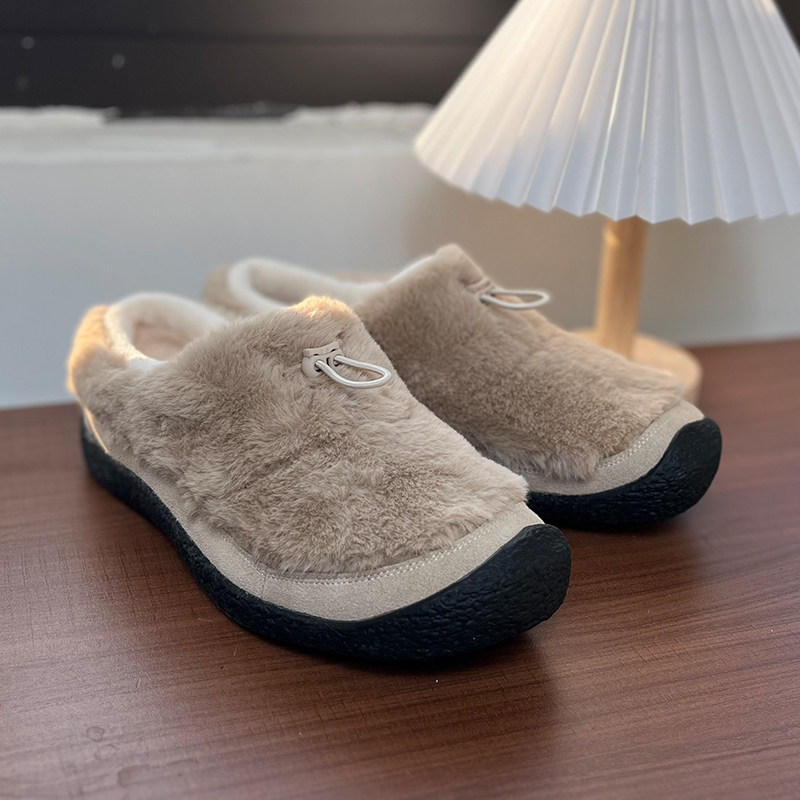 小羊蹄毛毛勃肯鞋冬季户外男女款平底一脚蹬休闲防寒保暖雪地棉鞋主图