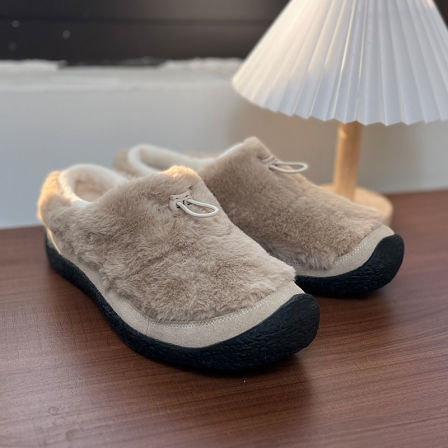 小羊蹄毛毛勃肯鞋冬季户外男女款平底一脚蹬休闲防寒保暖雪地棉鞋