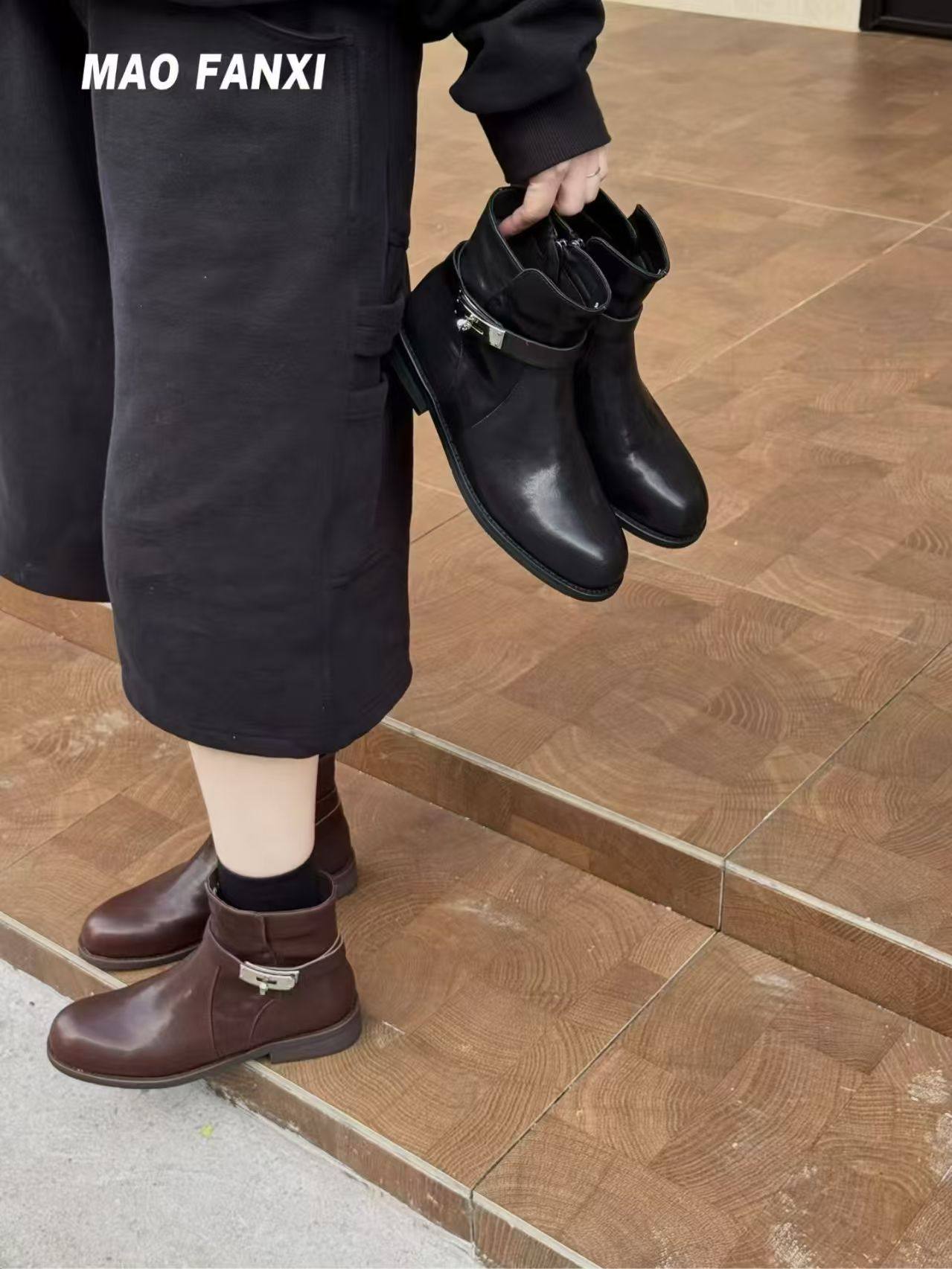 MFX 真皮切尔西短靴女英伦显瘦厚底短筒马丁靴单靴瘦瘦靴9-307主图