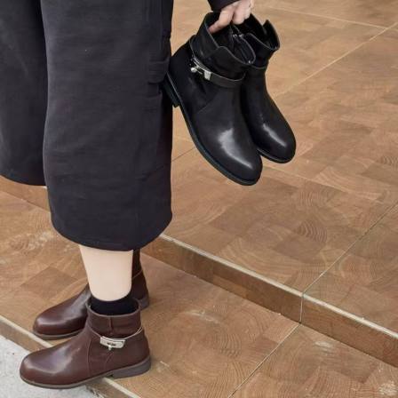 MFX 真皮切尔西短靴女英伦显瘦厚底短筒马丁靴单靴瘦瘦靴9-307