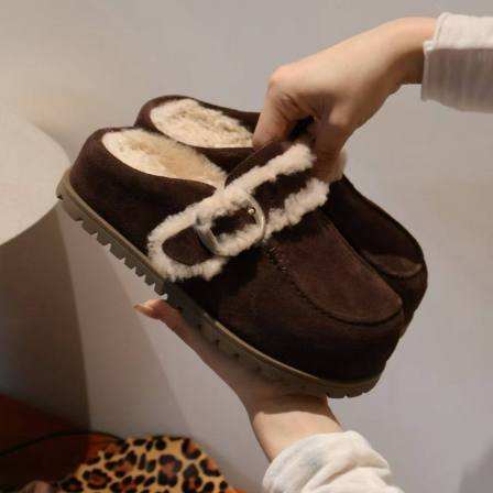 MFX 牛皮羊毛复古保暖毛毛勃肯毛毛包头半拖鞋加绒棉鞋80-036