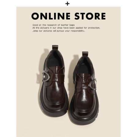 真皮！复古金属扣乐福鞋女厚底2025新款百搭一脚蹬英伦棕色小皮鞋